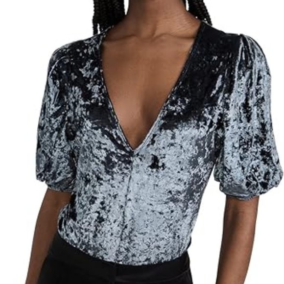 Free People Teal and/or Silver Don't You Wish Velvet Bodysuit (Large/US10/US12) - Picture 11 of 14